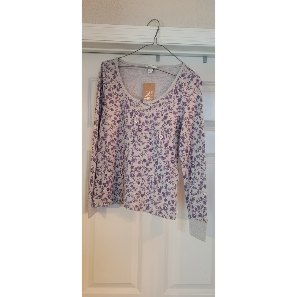 Eddie Bauer PM Women's Thermal Purple Flower Top‎ New